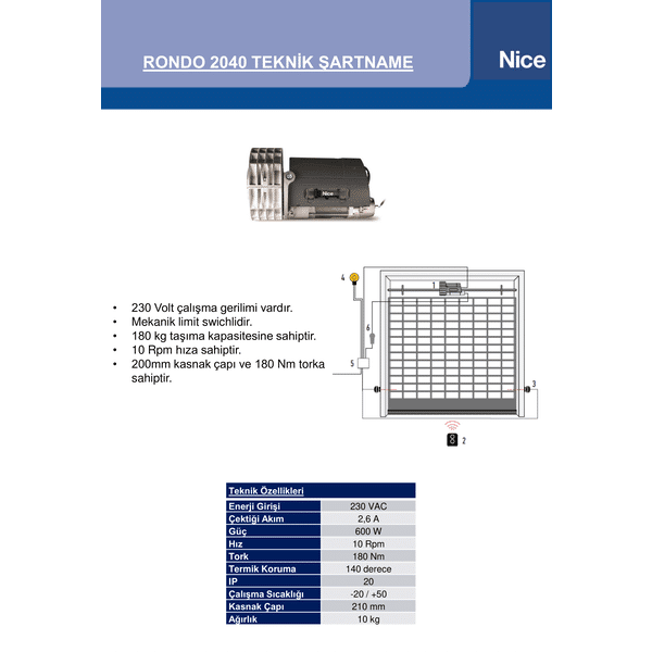 Nice Rondo 2040 Santral Kepenk Motoru (170Nm)