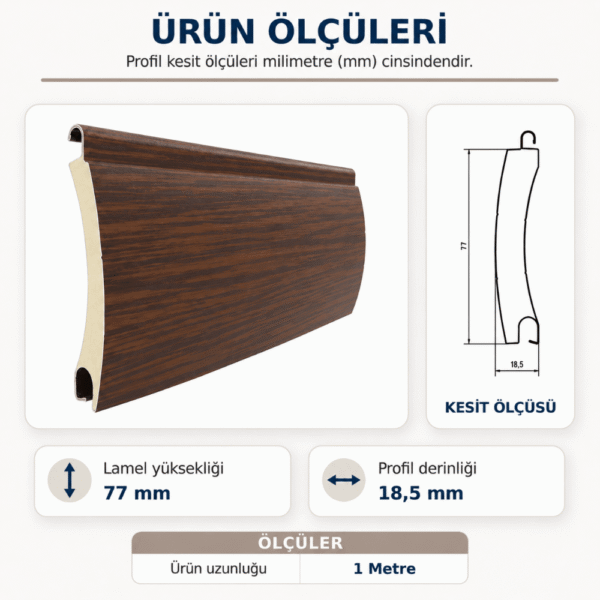 SL-77 Koyu Ahşap Alüminyum Poliüretan Kepenk Lameli (1 Metre)
